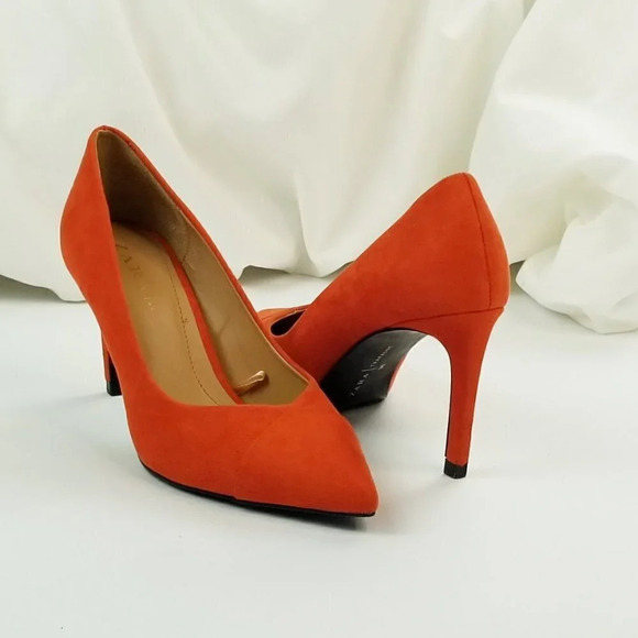 Zara TRF Size 36 (US 6-6.5) Women's Orange Suede Pointed Toe Slip On Heels/Pumps - Picture 6 of 12